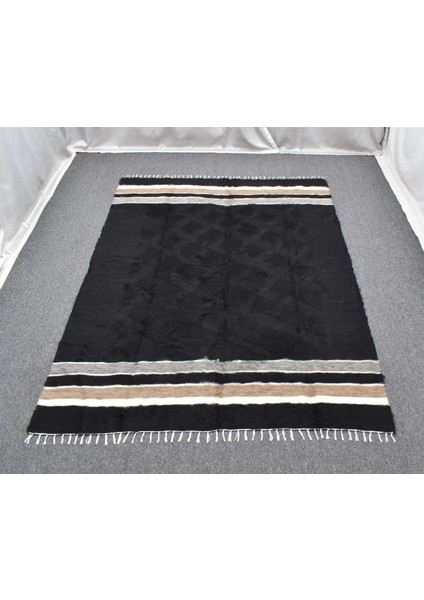 Yeni El Dokuma Siyah Dikişsiz Çift Kişilik Tiftik Yün Siirt Kilimi 6405 fiyatları