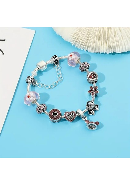 Pandora Tarz , Kiraz Çiçegi Minnie Sevgi Temalı Pembe Charmlı Bileklik, Ahşap Kutu Içerisinde fırsatları