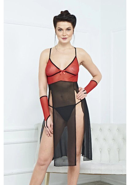 Kadın Şık Fantezi Uzun Elbise Gecelik Harness 3864 -