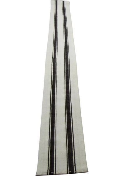 El Dokuma Devasa Boyutlu Ak Pamuklu Yörük Kuşak Yolluk Kilim 6401