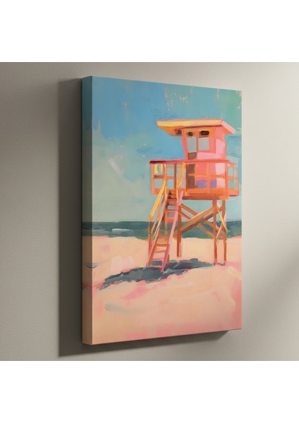 Plaj Kulübesi Soyut Yağlıboya Tablosu