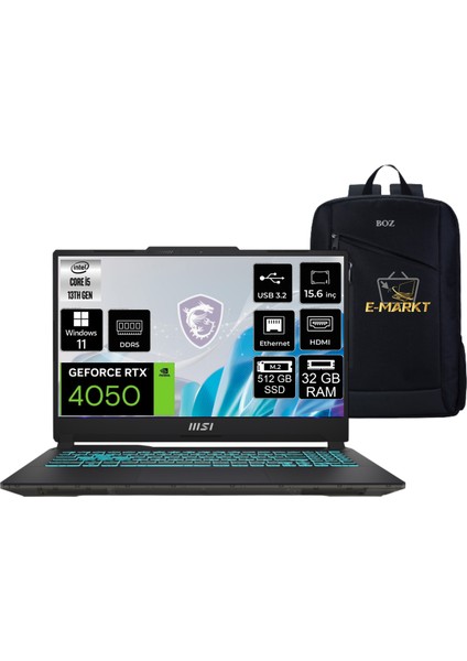 Msı Cyborg 15 A13VE-1252XTR Intel Core I5 13420H 32GB 512GB SSD RTX4050 WIN11 15.6" 144Hz+Boz Çanta
