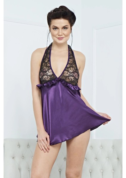 Kadın Şık Saten Gecelik Takım 3525 -