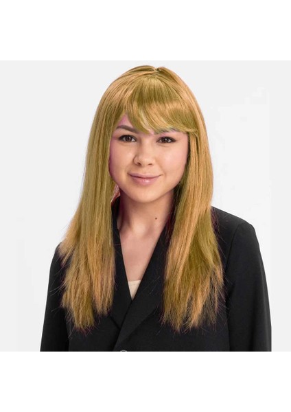 Altın Renk Düz Kesim Içi Astarlı Uzun Parti Peruğu Takma Saç