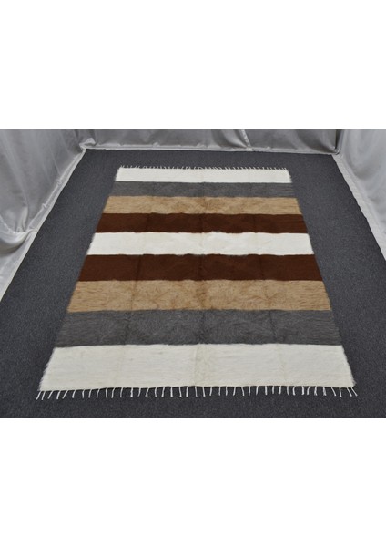 Yeni El Dokuma Çubuklu Dikişsiz Çift Kişilik Tiftik Yün Siirt Kilimi 6397 fırsatları