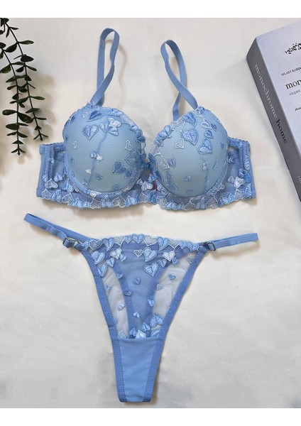 Dantel Işlemeli Çiçek Desenli Destekli Sütyen & Tanga Külot Takımı - B Cup 75-80-85-90
