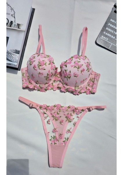 Dantel Işlemeli Çiçek Desenli Destekli Sütyen & Tanga Külot Takımı - B Cup 75-80-85-90 fiyatları