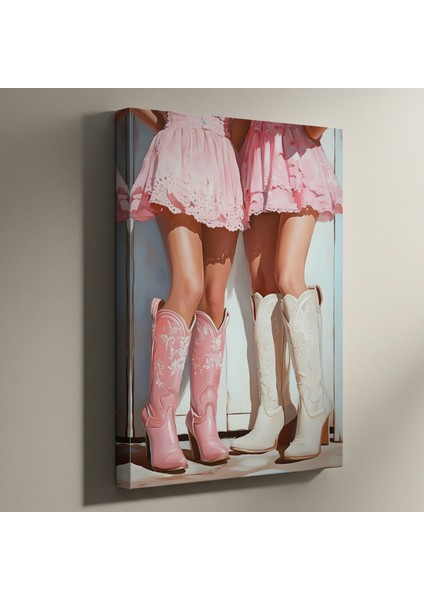 Pembe ve Beyaz Kovboy Çizmeleri Yağlıboya Tablosu