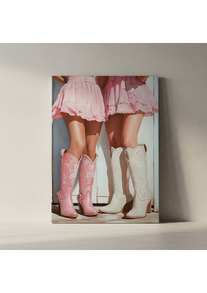 Pembe ve Beyaz Kovboy Çizmeleri Yağlıboya Tablosu fiyatları