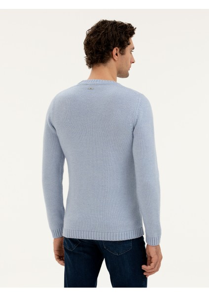 Erkek Açık Mavi Regular Fit Yün Karışımlı Bisiklet Yaka Triko Kazak 50277314-VR003 indirimleri