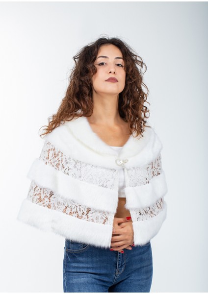 Dantelli Broşlu Abiye Gelinlik Kürk Etol Bolero Pelerin Panço