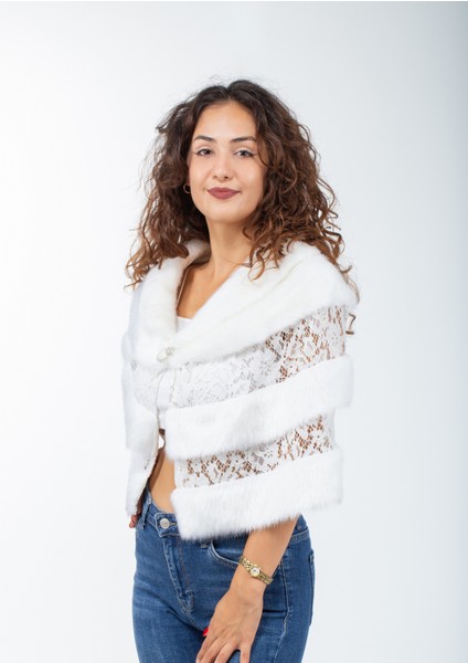 Dantelli Broşlu Abiye Gelinlik Kürk Etol Bolero Pelerin Panço fırsatları