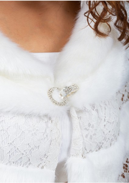 Dantelli Broşlu Abiye Gelinlik Kürk Etol Bolero Pelerin Panço