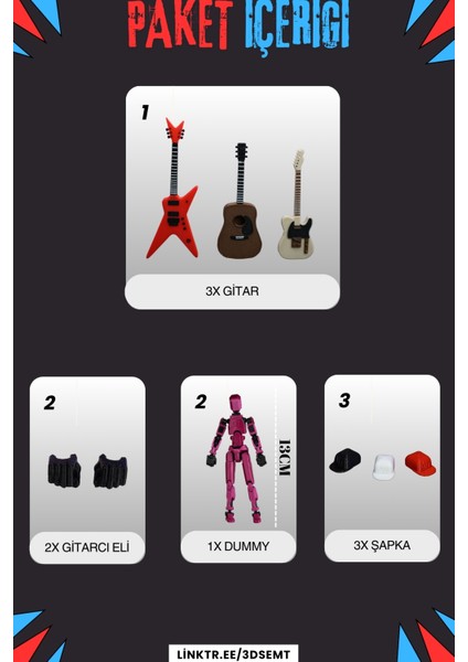 3D Dummy Figür | Hareketli, Pozlanabilir Koleksiyon Modeli | Gitar Çalan Versiyon indirimleri