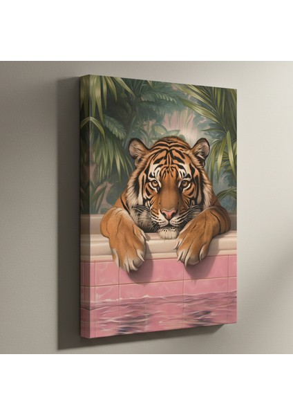 Tropikal Havuzda Kaplan Modern Sanat Tablosu