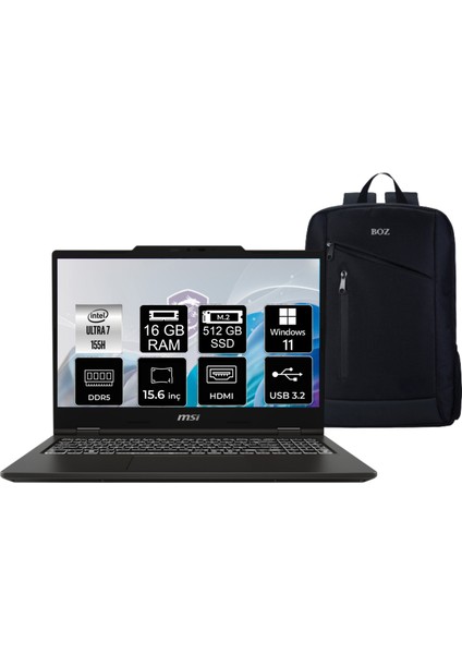 Msı Venture 15 Aı A1MG-012XTR Intel Core Ultra 7 155H 16GB 512GB SSD W11PRO 15.6" Fhd 144Hz Taşınabilir Bilgisayar + Boz Çanta Hediyeli