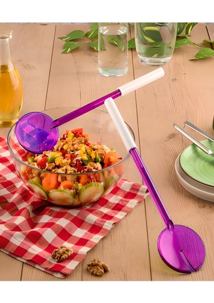 Mor Renkli 2'li Salata ve Servis Kaşığı Seti, Pratik ve Şık Mutfak Aksesuarı