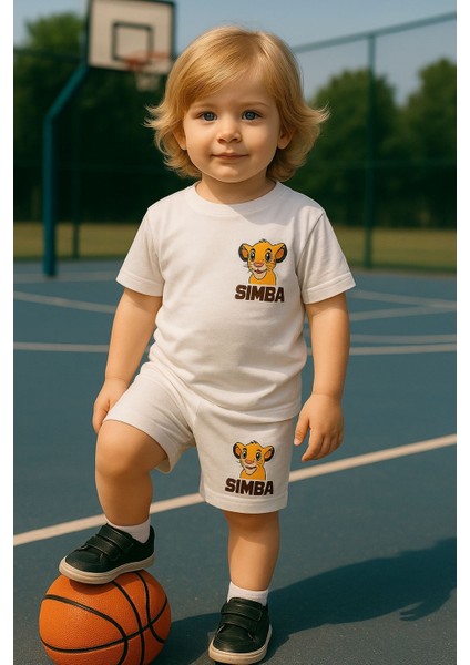 Simba Baskı Desenli Beyaz Alt-Üst Takım