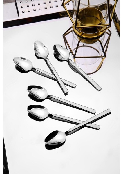 6'lı Çubuk Model Paslanmaz Çelik Çay Kaşığı Seti