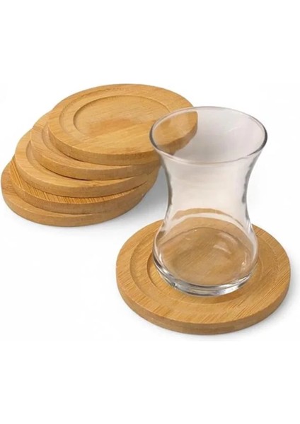 Bambu Yuvarlak Çay Tabağı Bardak Altlığı 6'lı Set, Şık ve Doğal Dekoratif Altlık