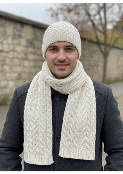 Erkek Yün Kışlık Örme Bere Atkı Ikili Set Takım