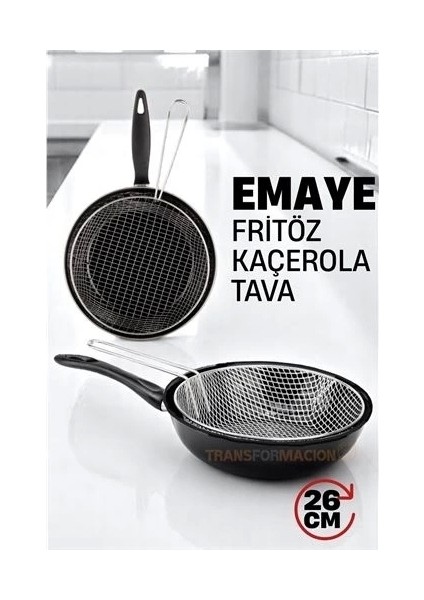 Fritözlü Emaye Kızartma Tavası- Kızartma Kaçerola Multi Kullanım 26 cm