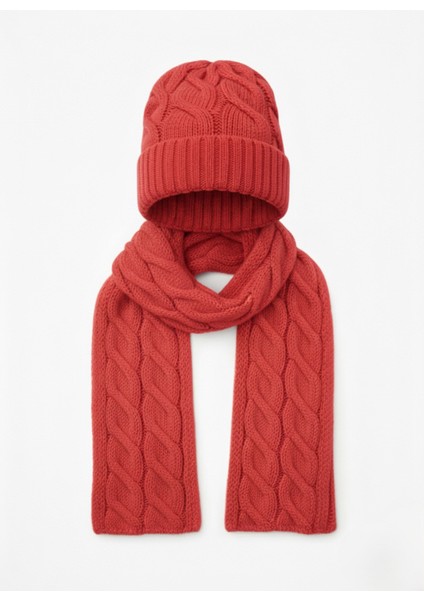 Kadın Yün Kışlık Şık Örme Bere ve Atkı Ikili Set Takım