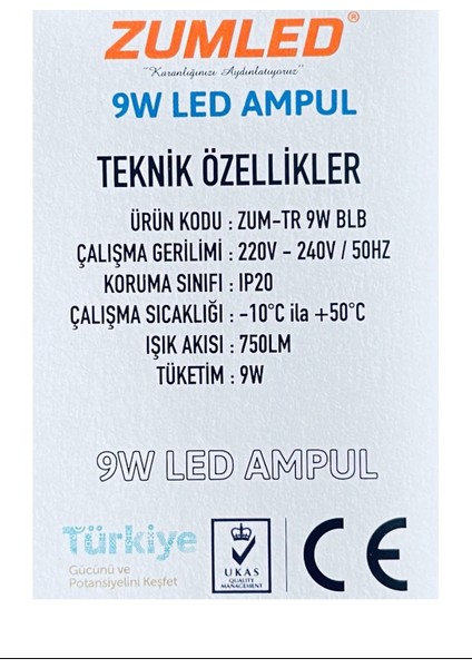 Zumled 9W Beyaz LED Ampul -201 fiyatları