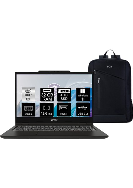 Msı Venture 15 Aı A1MG-012XTR Intel Core Ultra 7 155H 32GB 4tb SSD W11PRO 15.6" Fhd 144Hz Taşınabilir Bilgisayar + Boz Çanta Hediyeli
