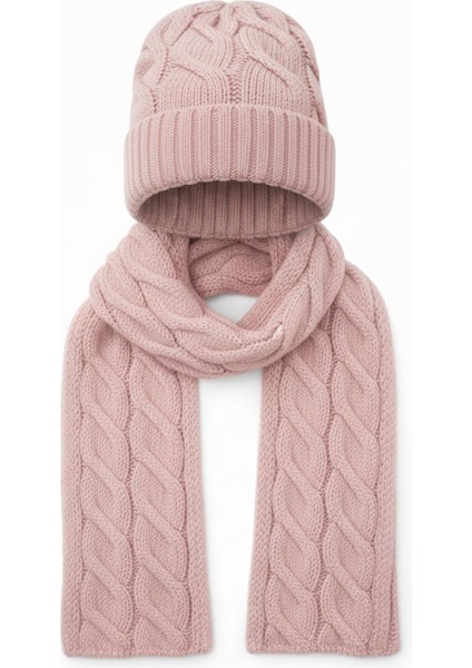 Kadın Yün Kışlık Şık Örme Bere ve Atkı Ikili Set Takım