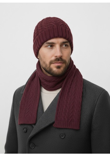 Erkek Yün Kışlık Örme Bere Atkı Ikili Set Takım