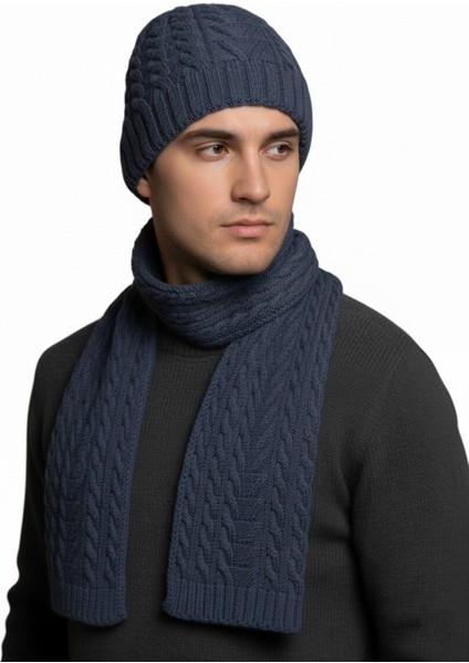 Erkek Yün Kışlık Örme Bere Atkı Ikili Set Takım