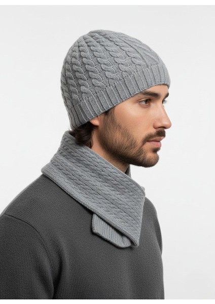 Erkek Yün Kışlık Örme Bere Atkı Ikili Set Takım