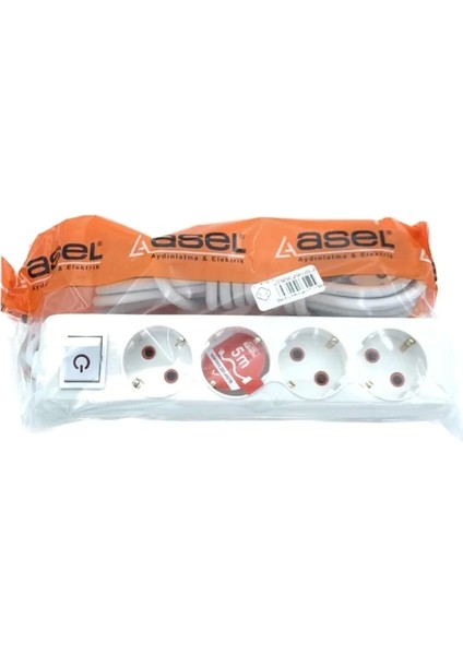 4'lü Ara Kablo Topraklı Grup Priz 5mt -AST405