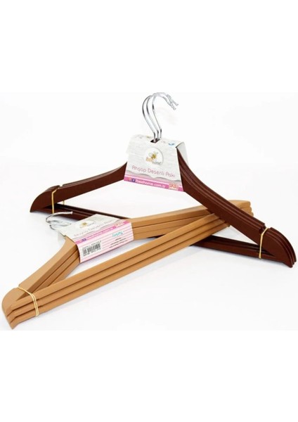 Ahşap Görünümlü Plastik Elbise Askısı 3 Lü -AK439