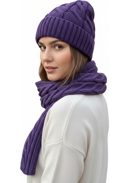 Kadın Yün Kışlık Şık Örme Bere ve Atkı Ikili Set Takım fırsatları