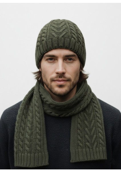 Erkek Yün Kışlık Örme Bere Atkı Ikili Set Takım