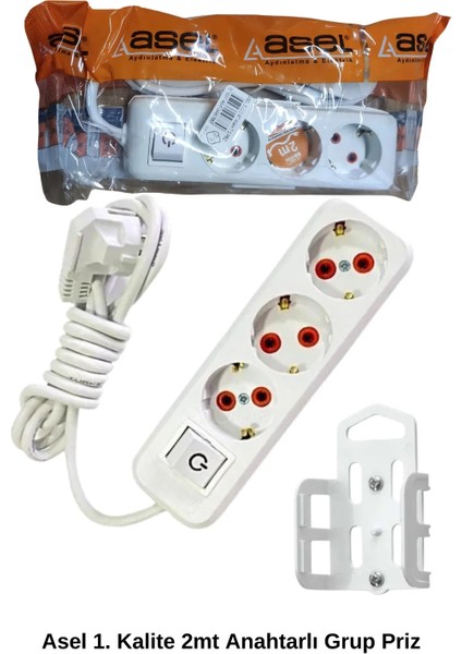 2 Metre Askı Aparatlı Anahtarlı 3lü Grup Priz -68134