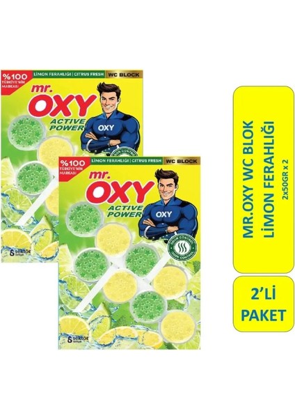 Mr. Oxy Klozet Wc Blok Limon Ferahlığı 2*50GR x 2 Adet