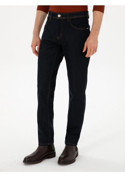 Erkek Lacivert Slim Fit Pamuk Karışımlı Jean Pantolon 50314011-VR033