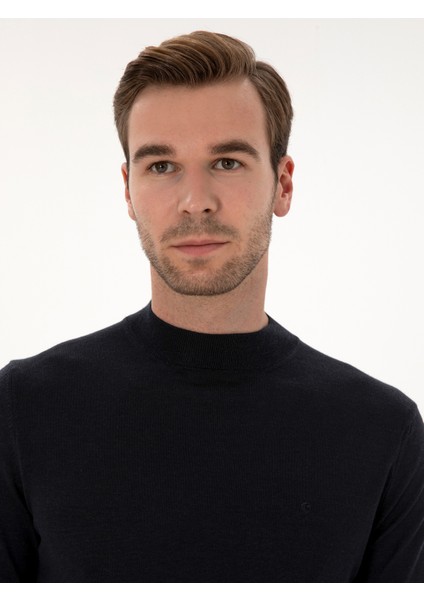 Erkek Lacivert Slim Fit Kaşmir İpek Karışımlı Çeyrek Balıkçı Yaka Triko Kazak 50316299-VR033 fiyatları