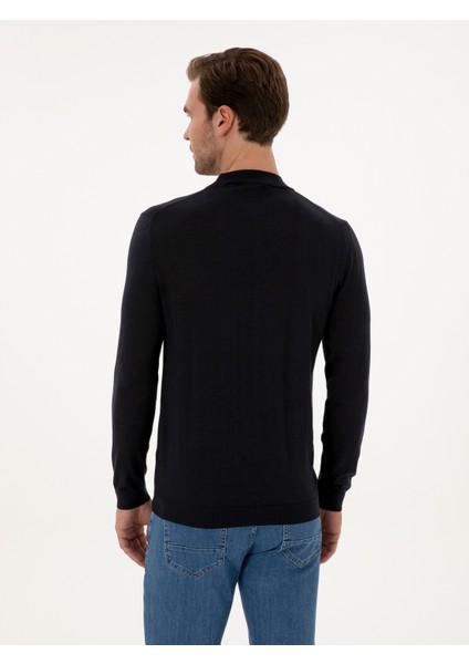 Erkek Lacivert Slim Fit Kaşmir İpek Karışımlı Çeyrek Balıkçı Yaka Triko Kazak 50316299-VR033 indirimleri