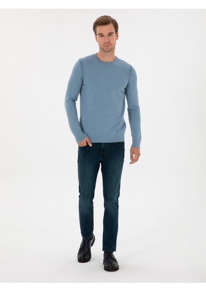 Erkek Petrol Slim Fit Pamuk Karışımlı Jean Pantolon 50308699-VR102