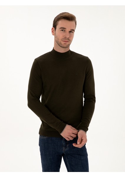 Erkek Haki Slim Fit Pamuk Karışımlı Yarım Balıkçı Yaka Triko Kazak 50318677-VR027 modelleri