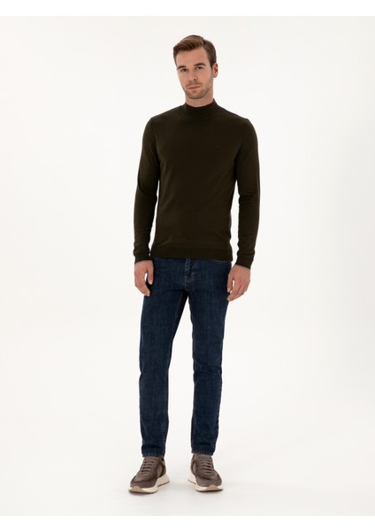 Erkek Haki Slim Fit Pamuk Karışımlı Yarım Balıkçı Yaka Triko Kazak 50318677-VR027 fırsatları