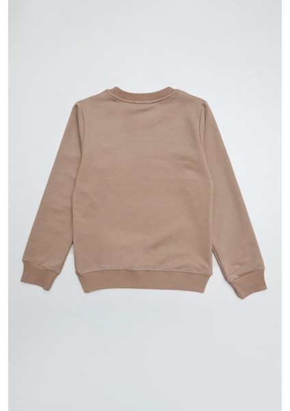 Ayıcık Nakışlı Bisiklet Yaka Kız Çocuk Sweatshirt modelleri