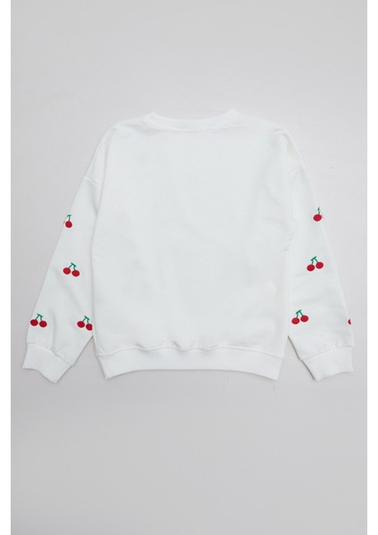 Kolları Kiraz Nakışlı Kız Çocuk Sweatshirt modelleri