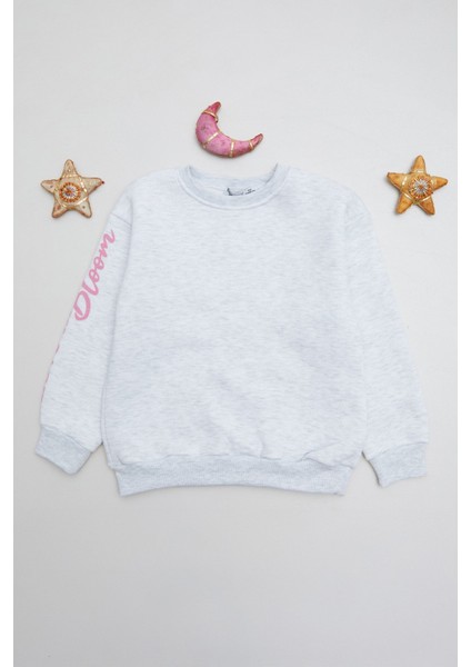 3 Iplik Kolu Yazı Baskılı Kız Çocuk Sweatshirt