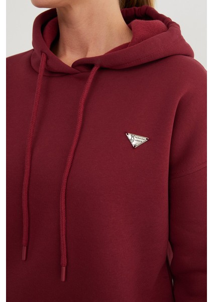 3 Iplik Üçgen Metal Armalı Kapüşonlu Sweatshirt