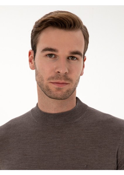 Erkek Vizon Slim Fit Kaşmir İpek Karışımlı Çeyrek Balıkçı Yaka Triko Kazak 50316299-VR052 fiyatları